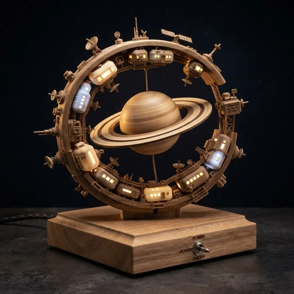 Wooden Saturn Research Station Night Light